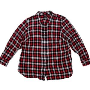 Talbots 1X Flannel Button Down Shirt Plaid Shimmer Christmas Work Talbots